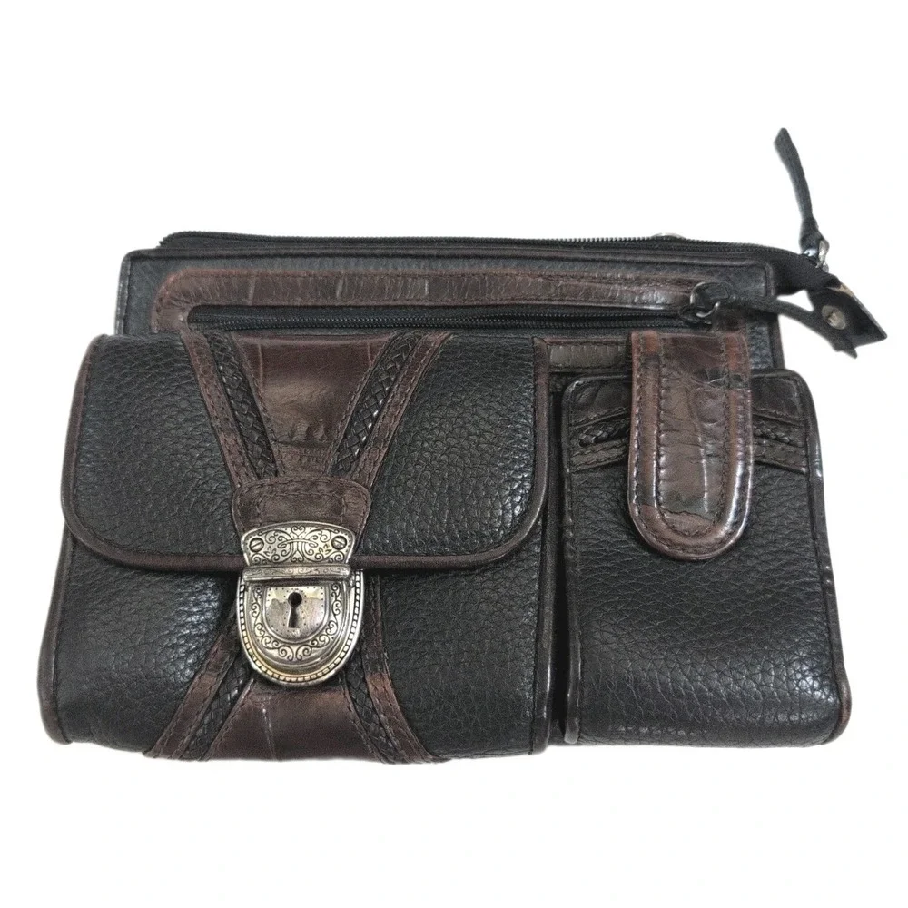 Vintage BRIGHTON Womens Leather Multi Pocket Brown Bag - NO STRAP